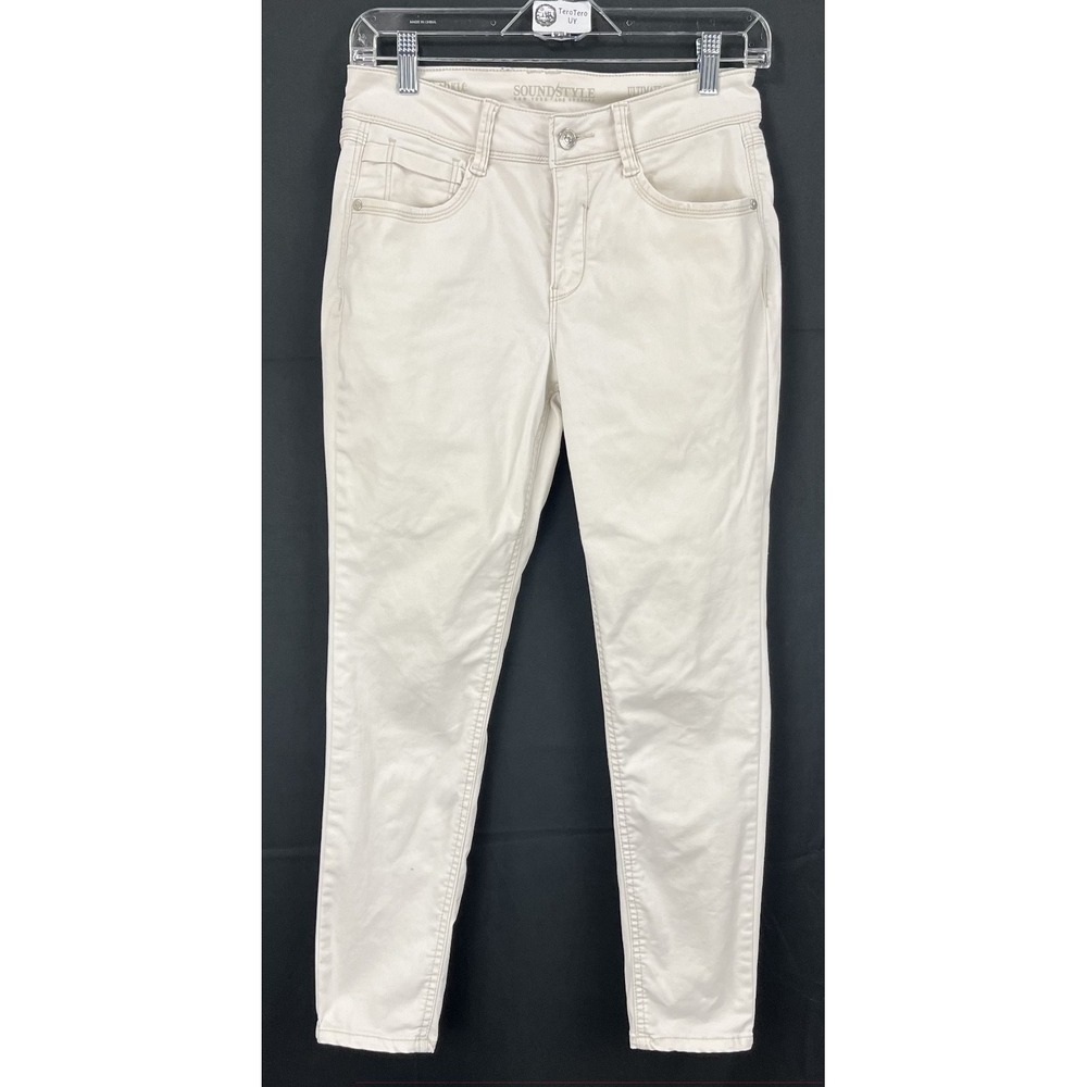 Sound Style Beau Dawson Jamie Ankle Slim Sleek Ivory Silk Stretch Pants 6